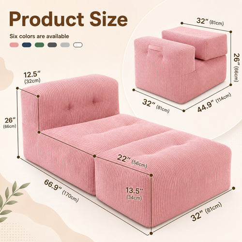 Fold-Out Corduroy Floor Lounger dimensions and size guide