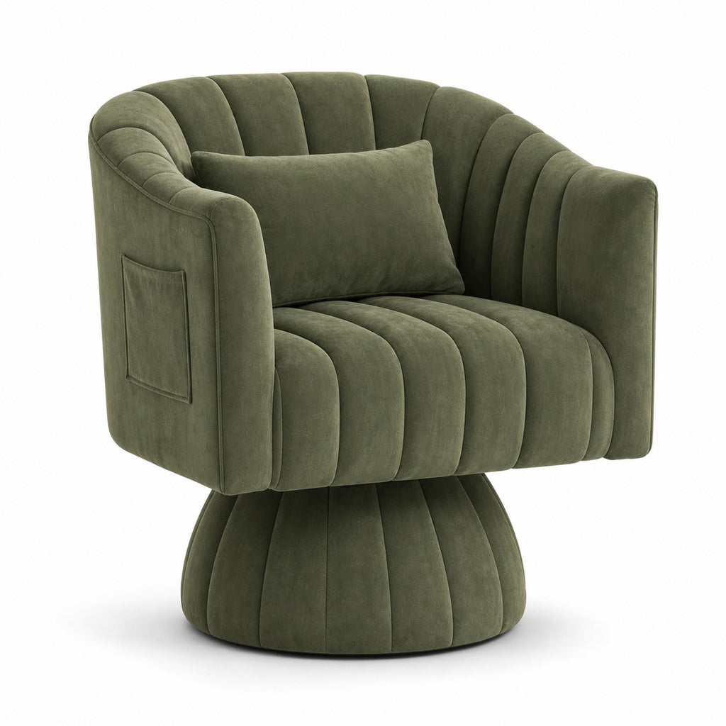Swivel Barrel Reading Chair in Olive Green