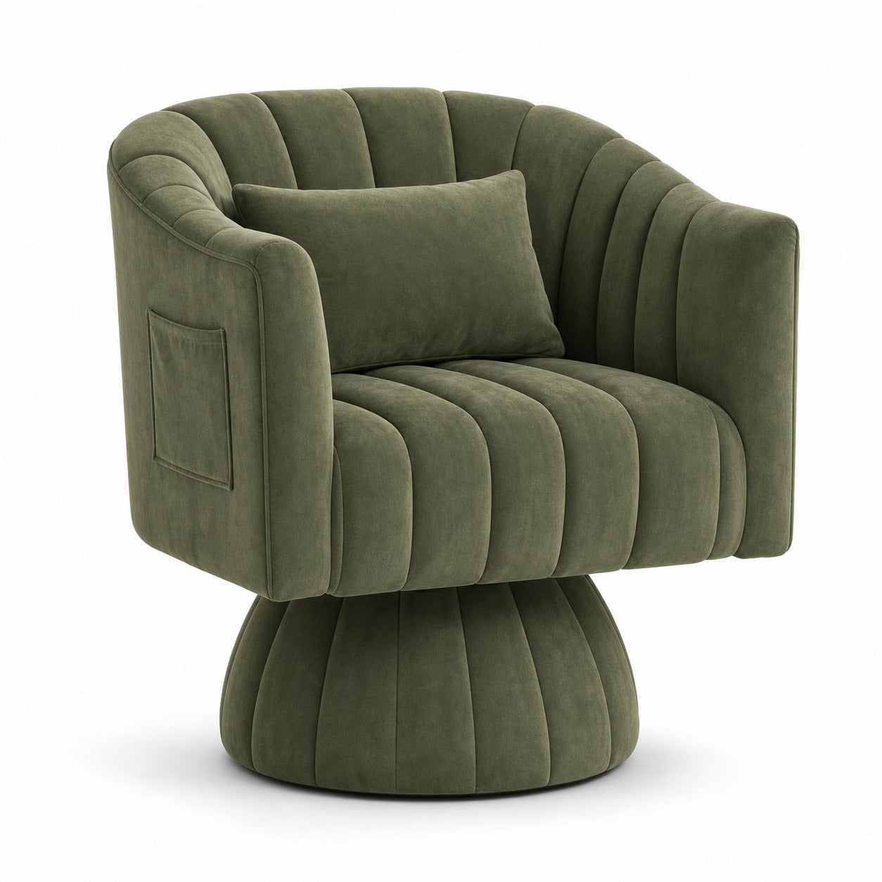 Swivel Barrel Reading Chair in Olive Green