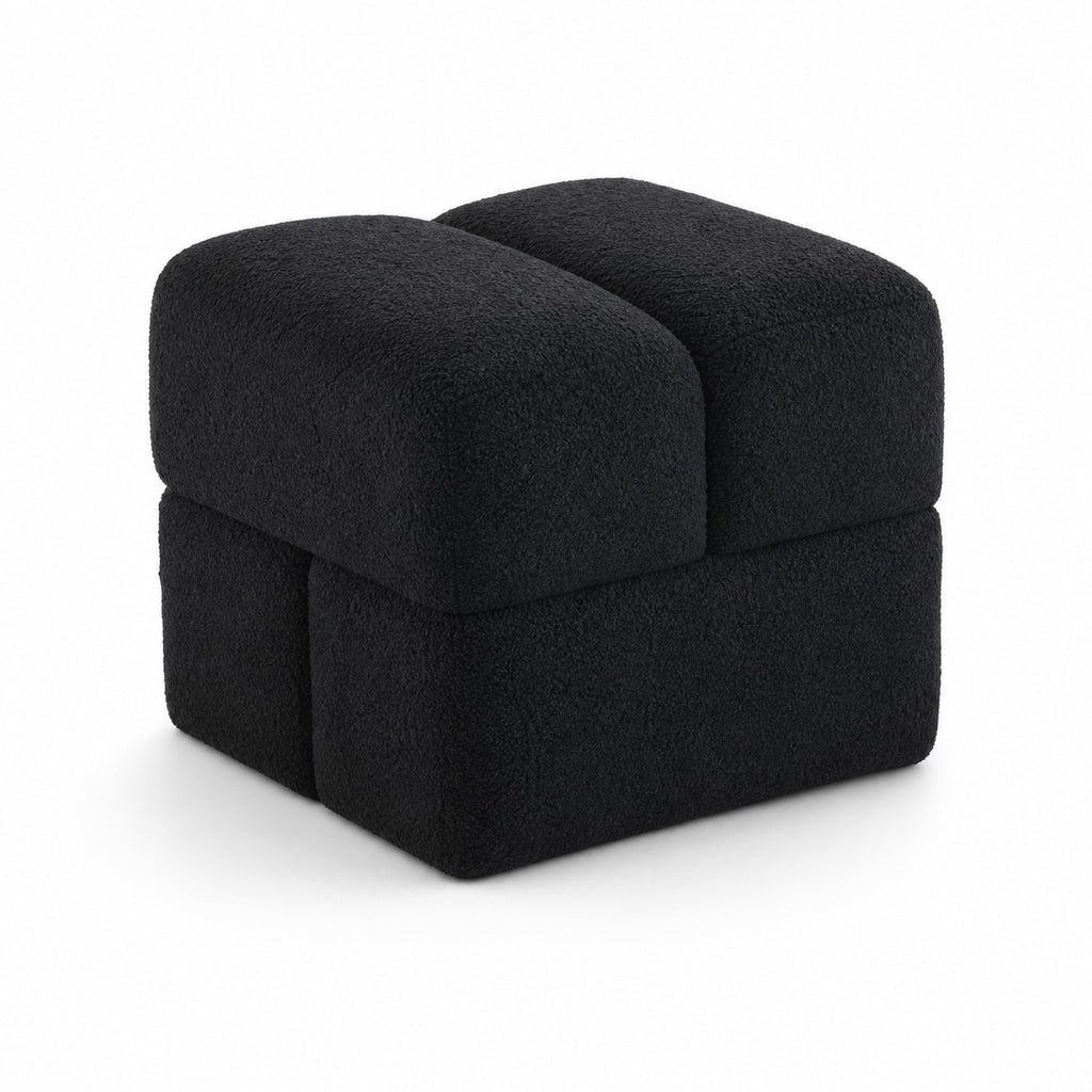 Boucle Cube Ottoman in Black