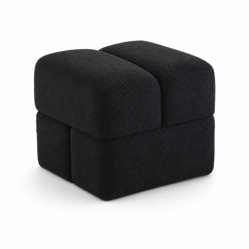 Boucle Cube Ottoman in Black