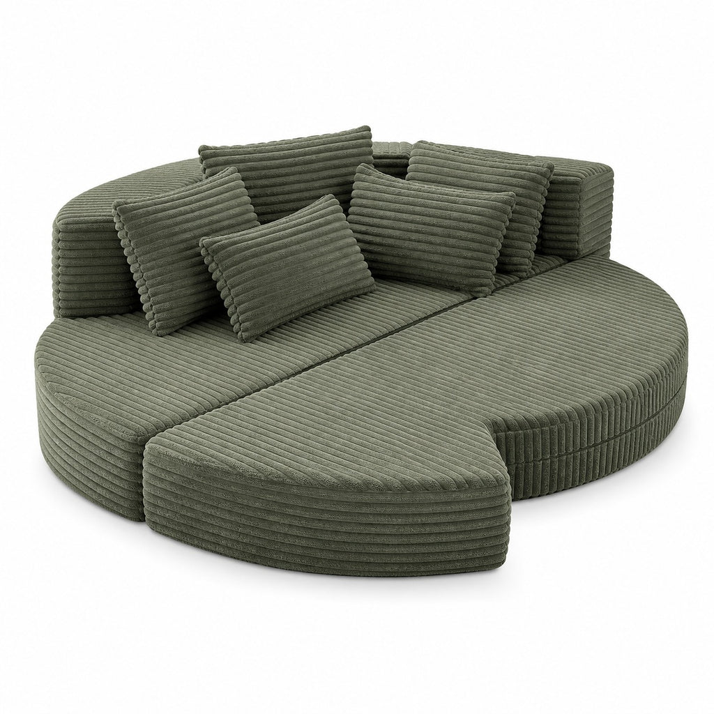 Round Convertible Lounge Sofa in Moss Green