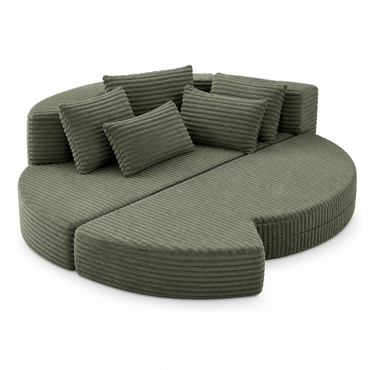 Round Convertible Lounge Sofa in Moss Green