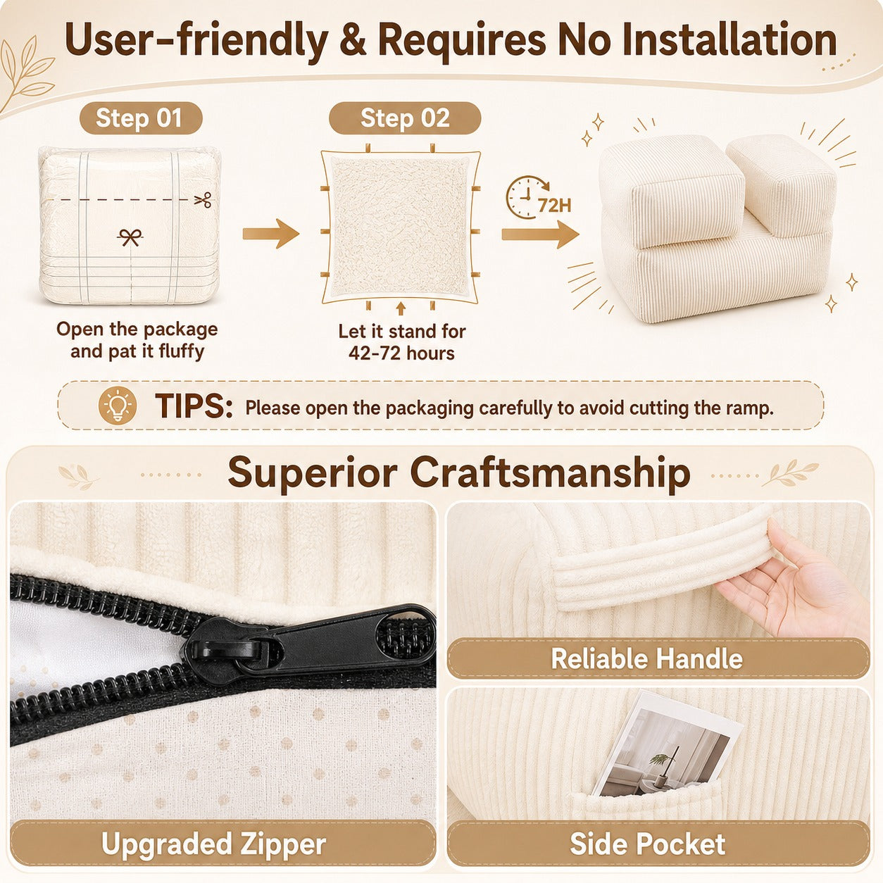 Fold-Out Corduroy Floor Lounger product details