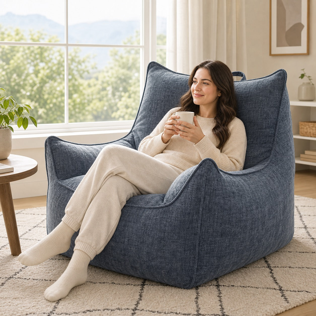 Wide Pillow Bean Bag Chair styled in a room