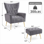 Wingback Chair and Ottoman Set dimensions and size guide