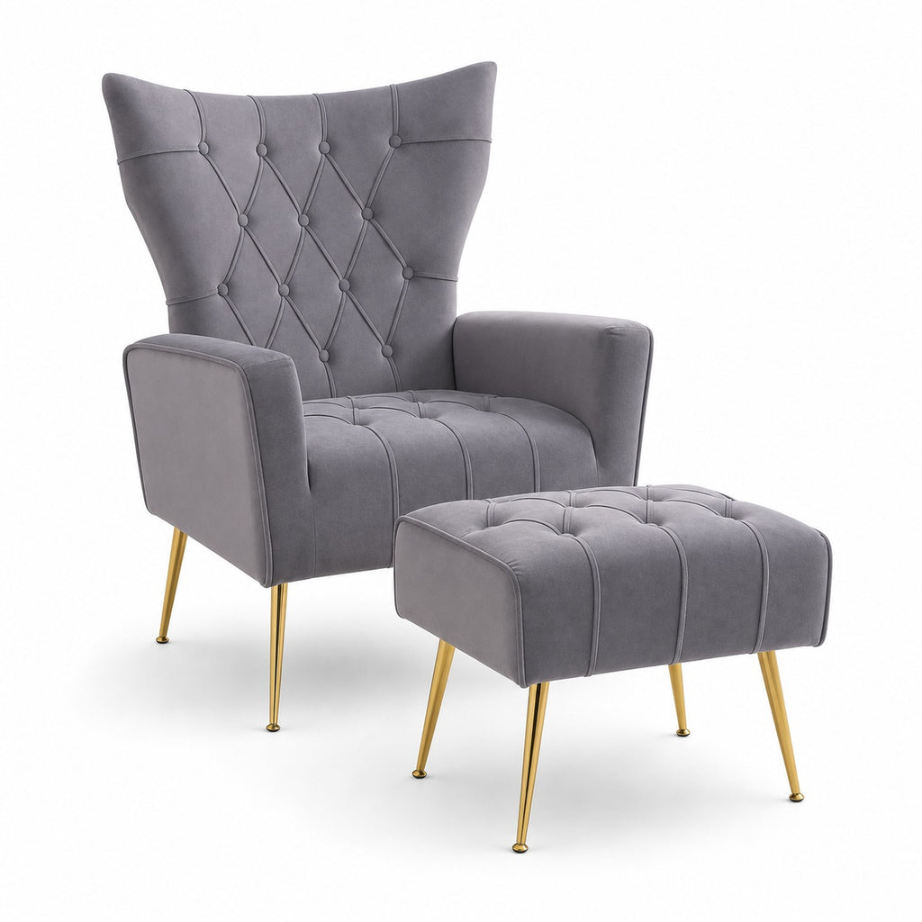 Wingback Chair and Ottoman Set in Gray