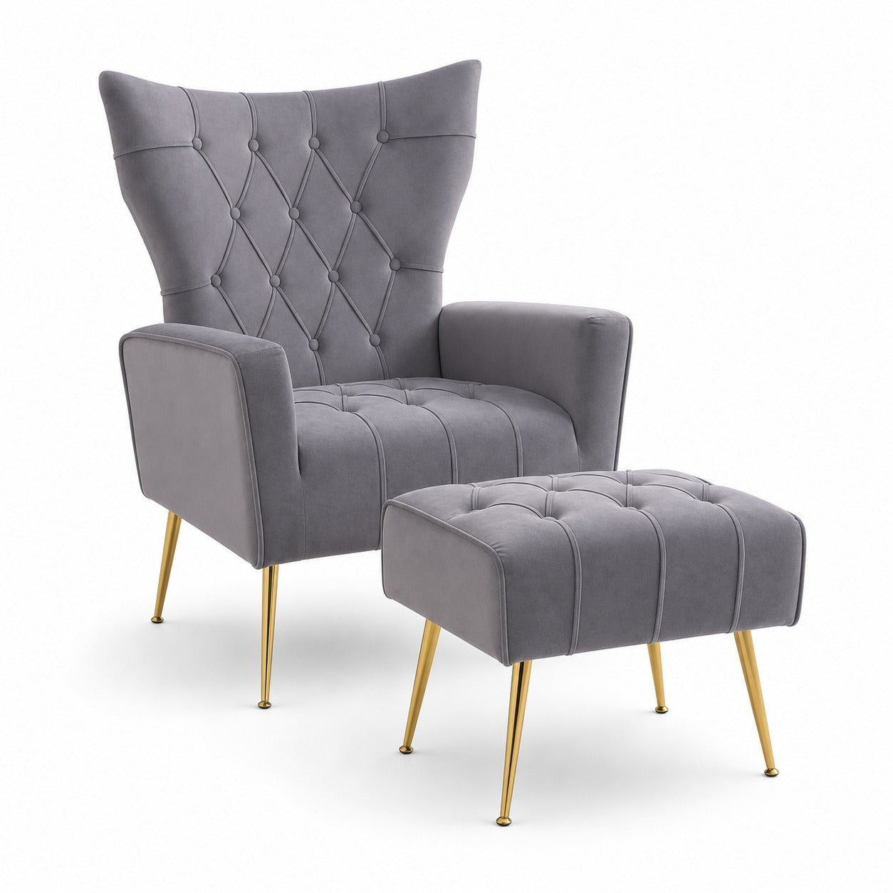 Wingback Chair and Ottoman Set in Gray