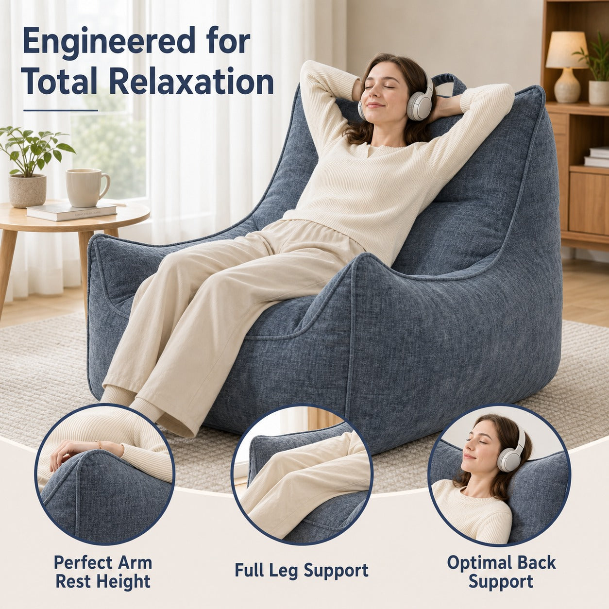 Wide Pillow Bean Bag Chair product details