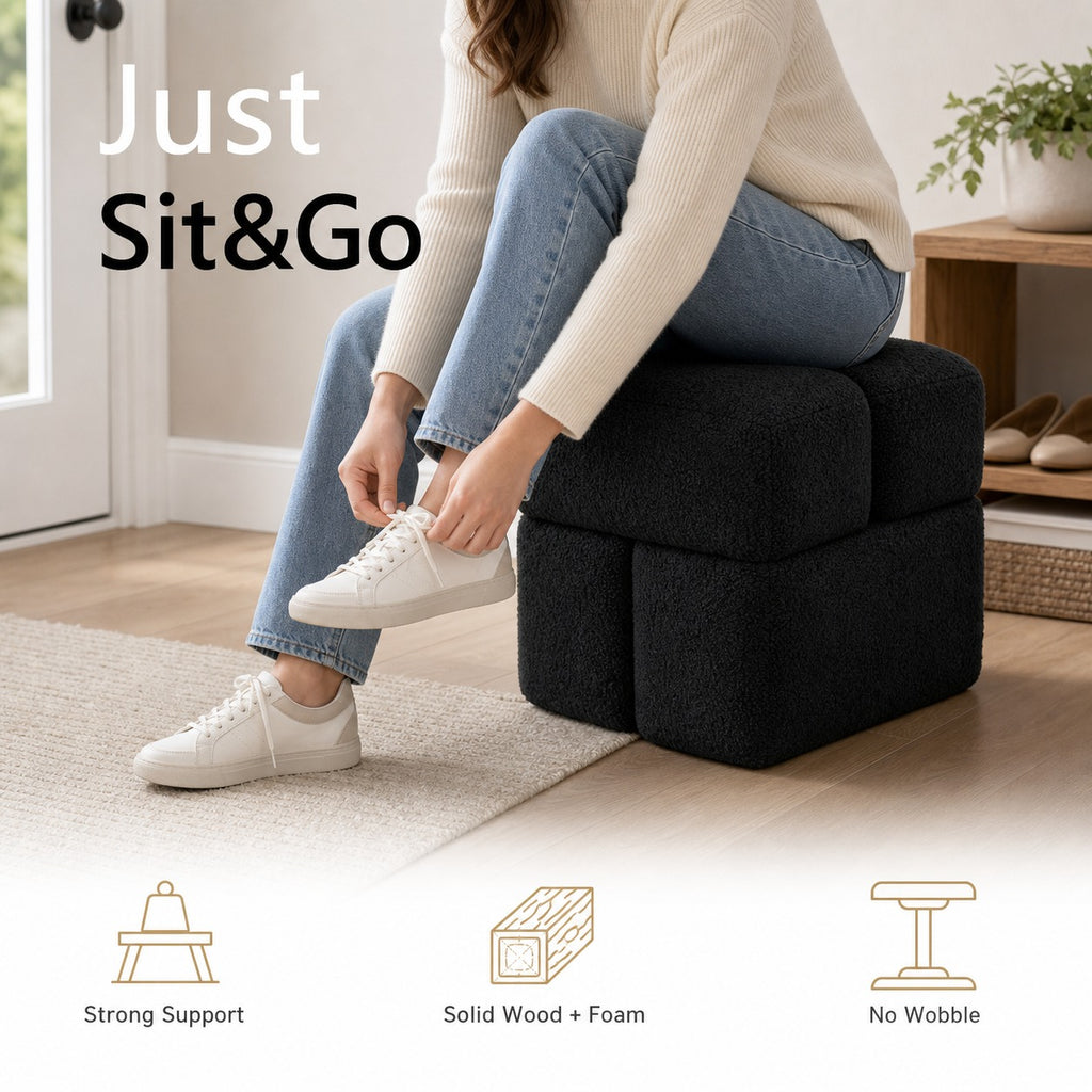 Boucle Cube Ottoman styled in a room