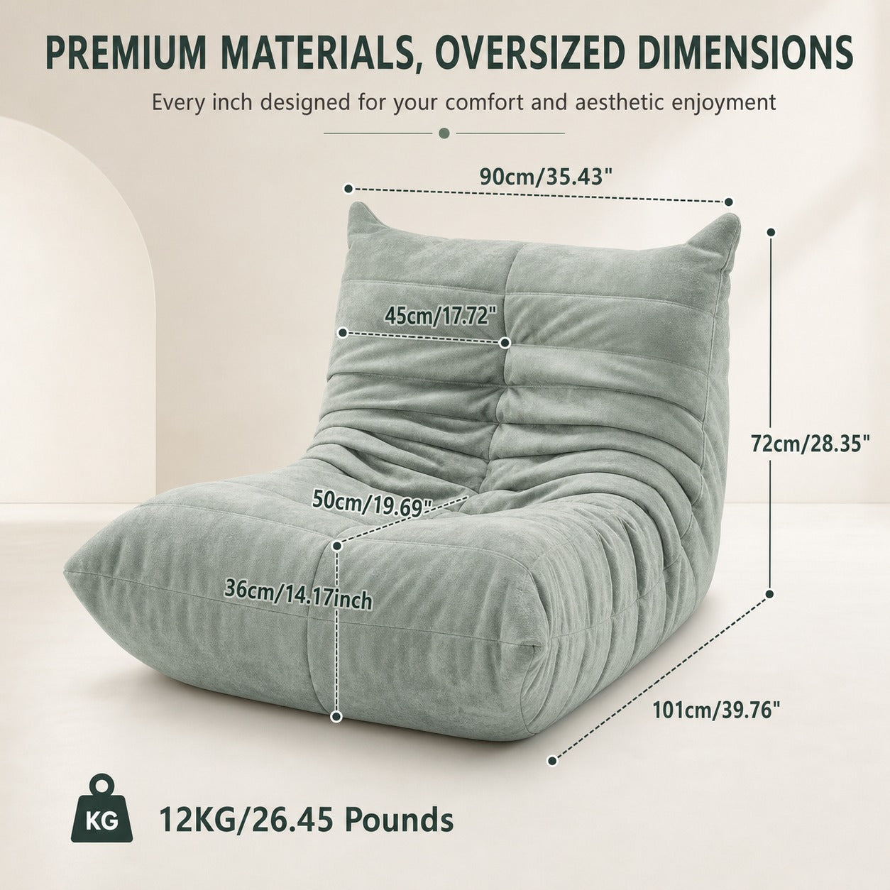 Velvet Floor Lounge Chair dimensions and size guide