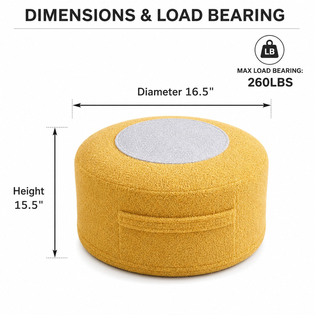Round Storage Pouf Ottoman dimensions and size guide