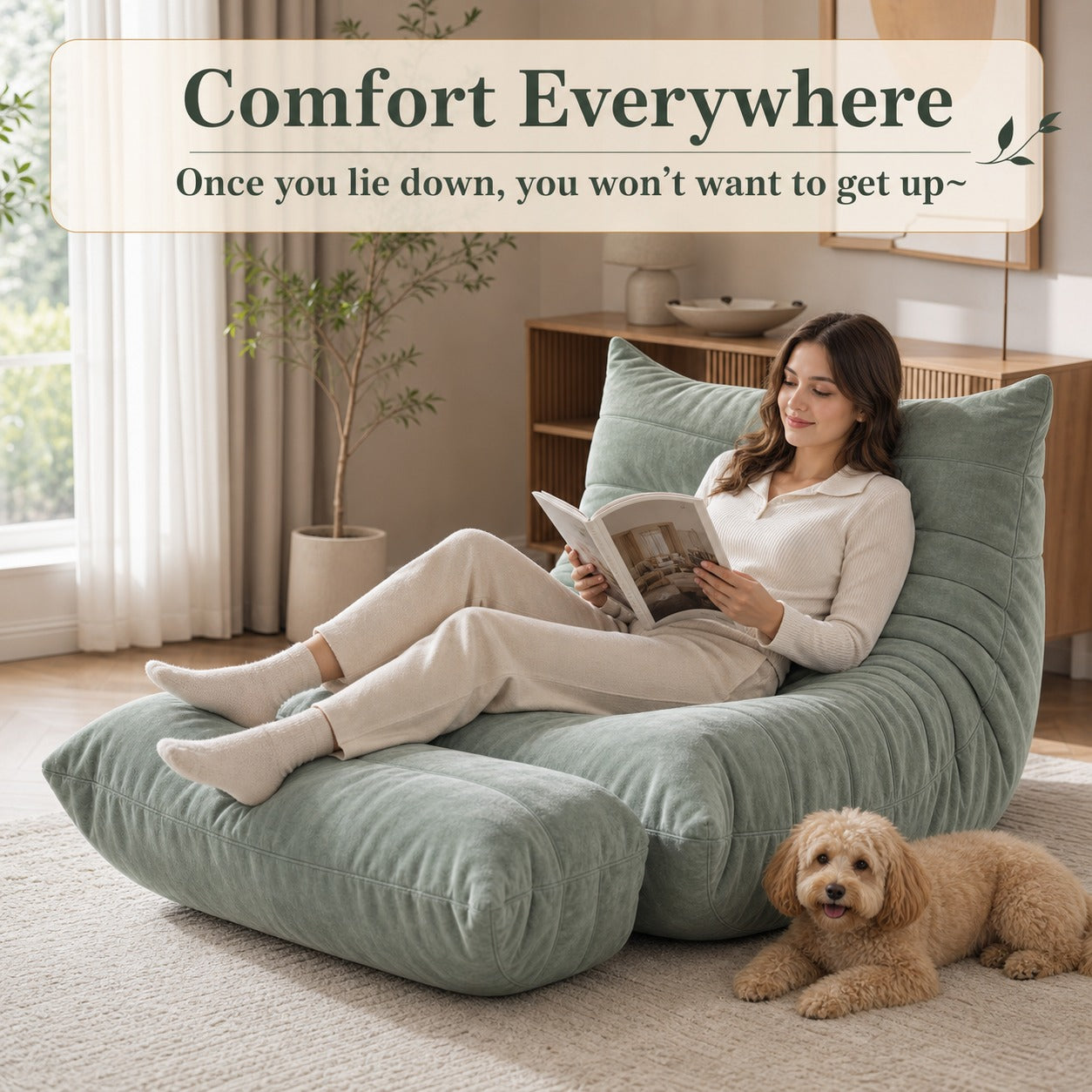 Velvet Floor Lounge Chair styled in a room