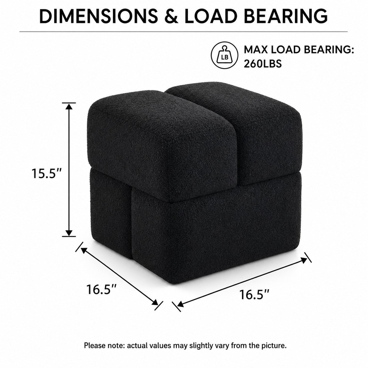 Boucle Cube Ottoman dimensions and size guide